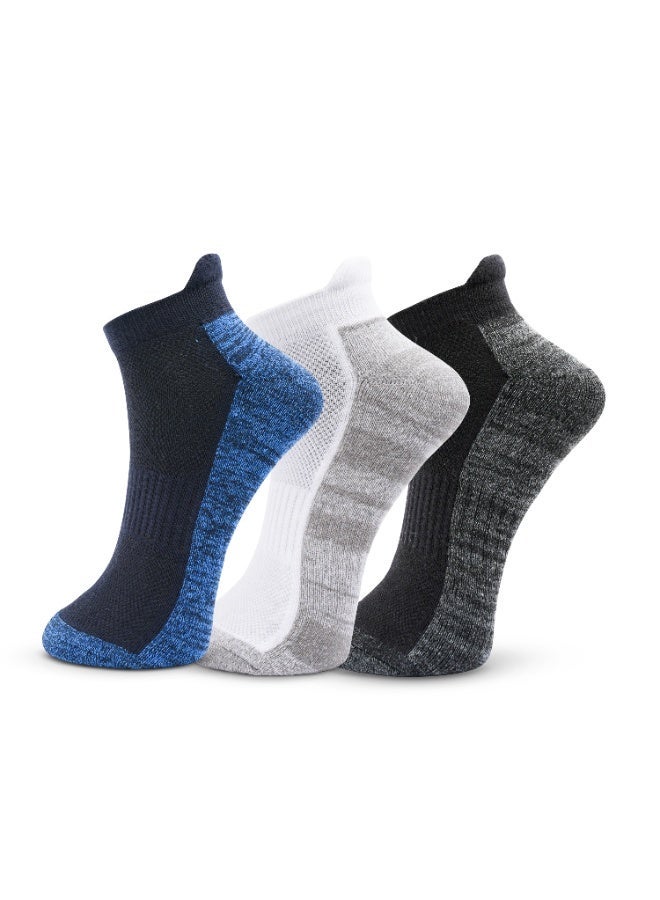 White Leaf Men’s Half-Terry Low-Cut Sneaker Socks – 3 Pairs (Light Blue, White, Black) – Breathable, Moisture-Wicking, Stay-Up Grip, OEKO-TEX & ECAS Certified, Free Size - Image 1